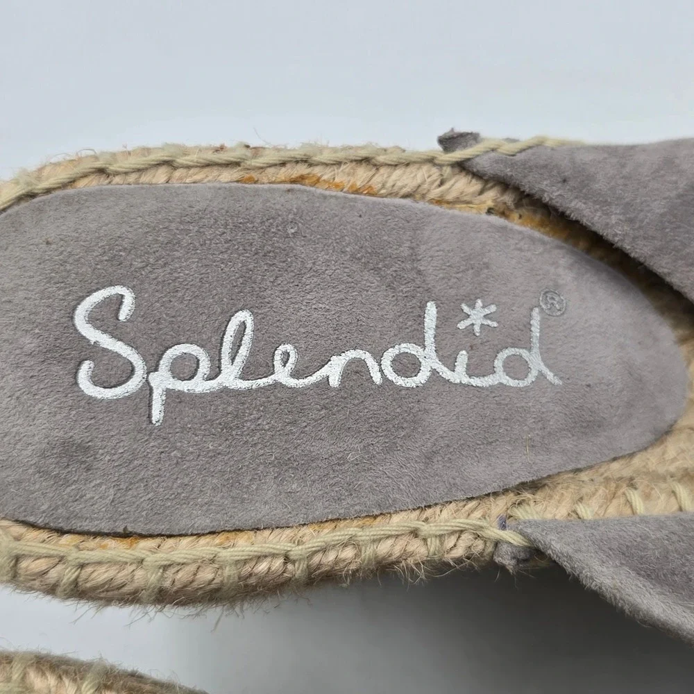 Splendid Sandals Womens 8 Espadrille Wedge Grey Suede Knotted Bow Slide EUC Boho